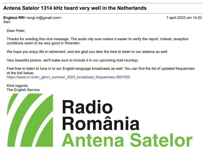 QSL Antena Satelor, Romania, 1314 kHz