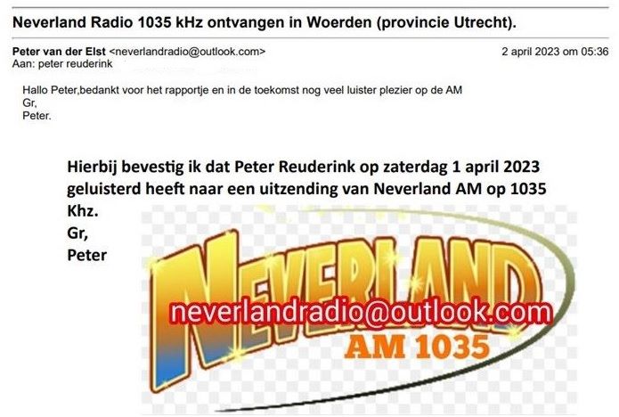 QSL Neverland radio 1035 AM Venlo The Netherlands