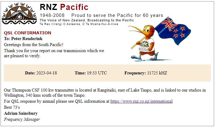 QSL Radio New Zealand International