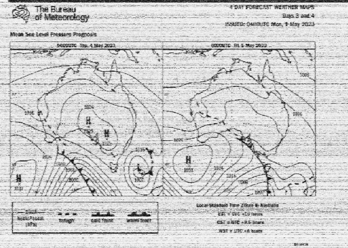 Weather Fax received from Charleville Radio, Australia