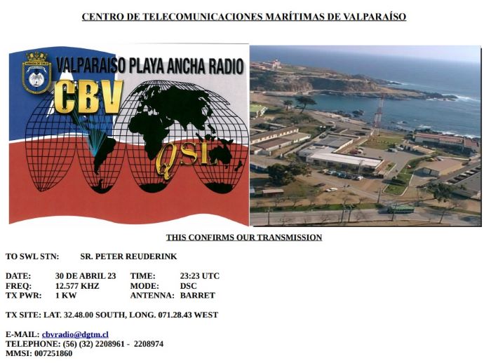 QSL Valparaiso Radio CBV, Chile