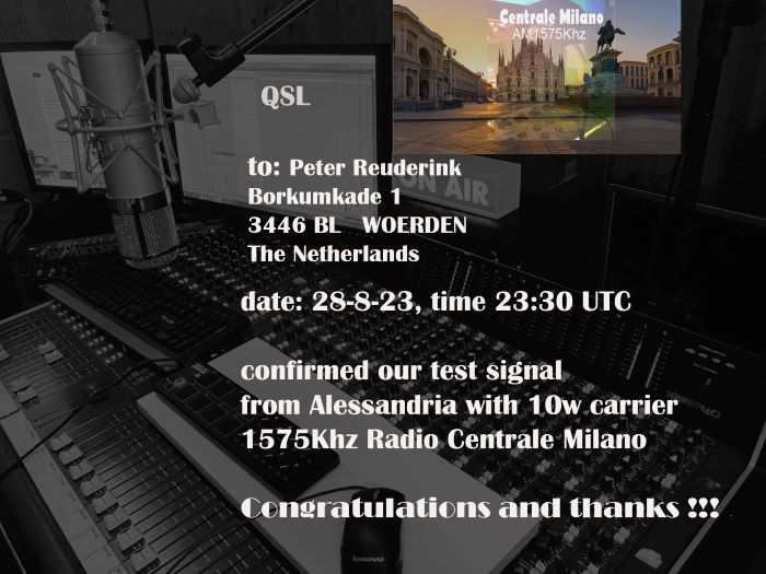 QSL Centrale Milano from Alessandria, Italy