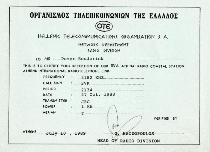1988 QSL Kerkyra Radio, Greece