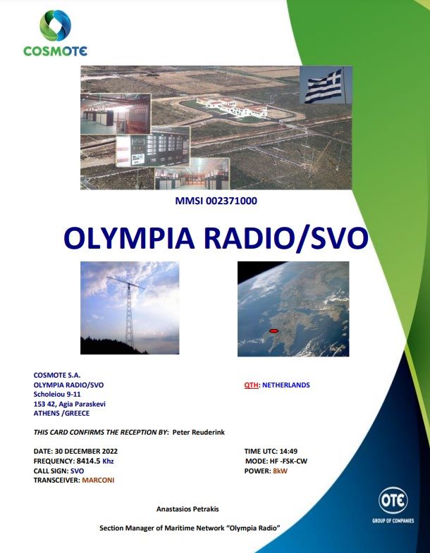 QSL Olympia Radio SVO, Greece