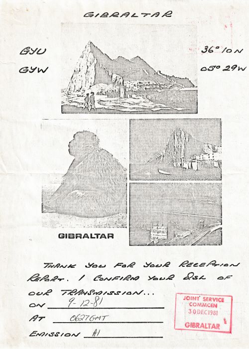 1981 QSL from Royal Navy at Gibraltar