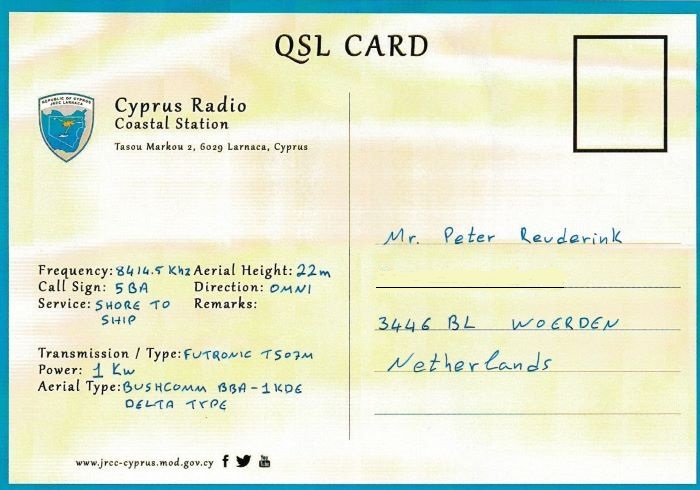 QSL Cyprus Radio 5BA, Nicosia