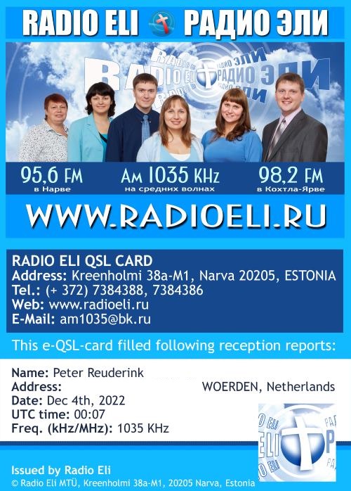 QSL card Family Radio, Radio Eli