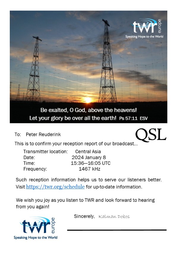 QSL TWR Pani 1467 kHz