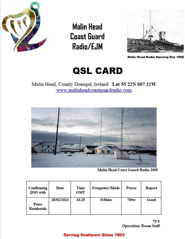 QSL Malin Head Coast Guard Radio