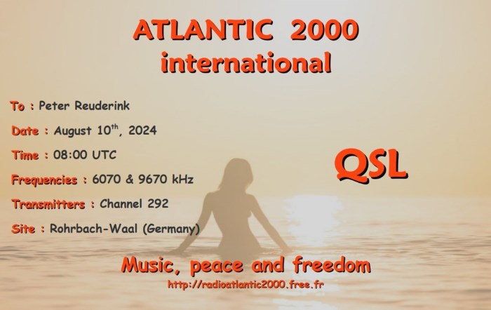 QSL Atlantic 2000 International via Ch. 292