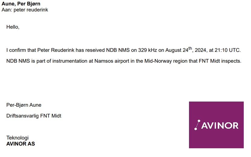 QSL NDB NMS for Namsos Airport